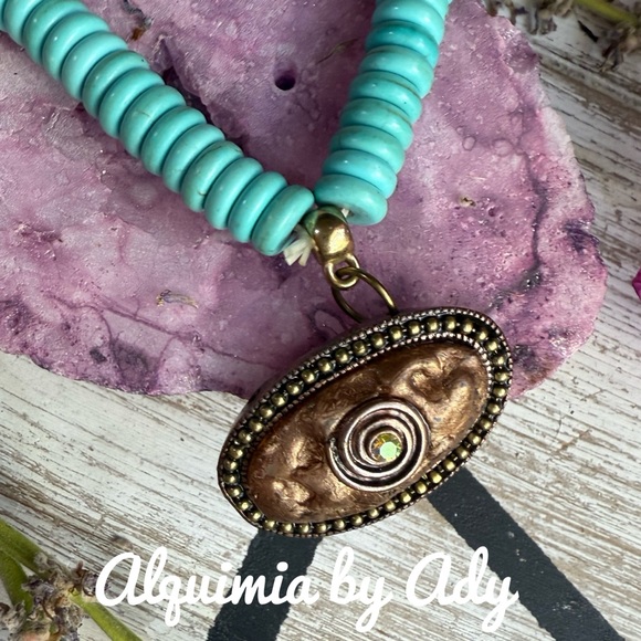 Alquimia Jewelry - TURQUOISE BRACELET CHUNKY BRASS PENDANT